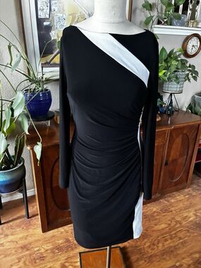 Lauren Ralph Lauren Women Black White Color Block Long Sleeve Stretch Size 6